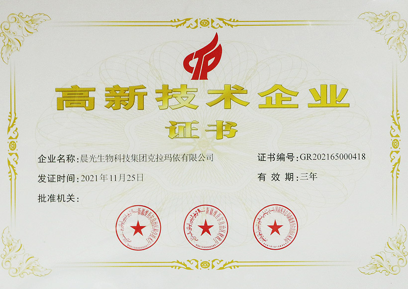 克拉玛依公司高企证书（2021年）